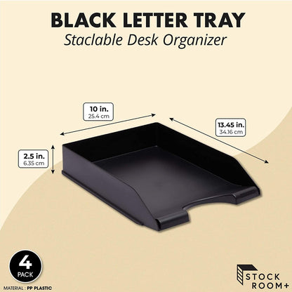 Rectangular Letter Trays - Paper Trays for Classroom - Desktop Paper Organizer & File Holder - Document Organizer for Desk Storage - Pack of 4, White, 10 x 13.5 x 2.5 in