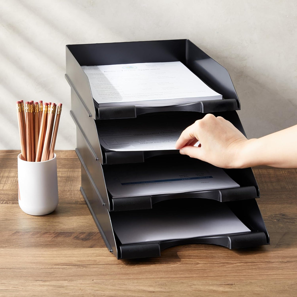 Rectangular Letter Trays - Paper Trays for Classroom - Desktop Paper Organizer & File Holder - Document Organizer for Desk Storage - Pack of 4, White, 10 x 13.5 x 2.5 in
