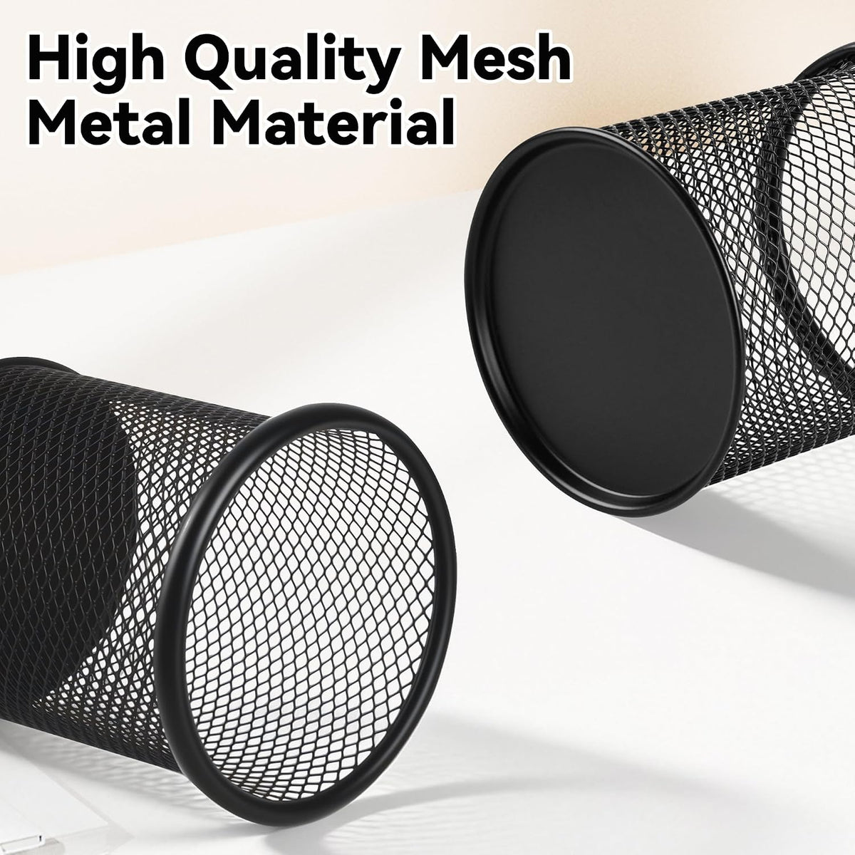 Black Pen Holder Cup for Desk ，Modern Wire Mesh Pencil Cup Holder, Durable Office Pen Organizer for Desk, Home & Office
