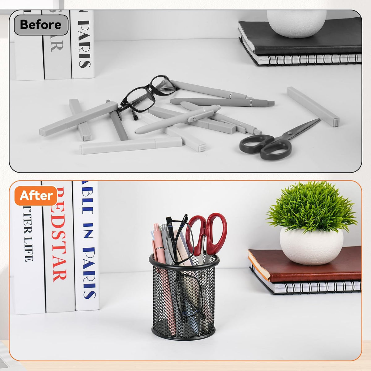 Black Pen Holder Cup for Desk ，Modern Wire Mesh Pencil Cup Holder, Durable Office Pen Organizer for Desk, Home & Office