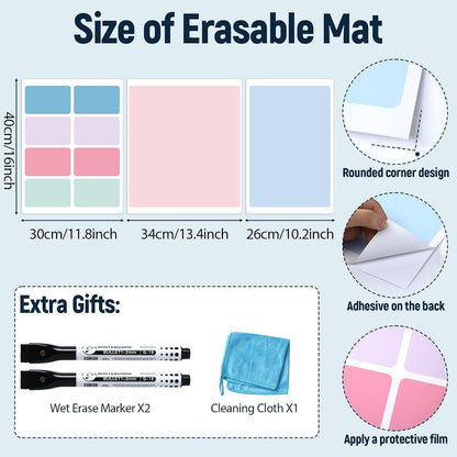 Dry Erase Desk Mat, Large Mouse Pad, Erasable Writing White Board for Making Plans, Self Adhesive Desktop Protector with 2 Wet Erase Markers & 1 Eraser for Home Office School 36"x16" (Pink Blue)