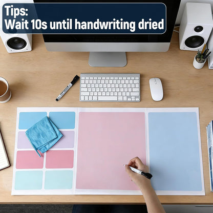 Dry Erase Desk Mat, Large Mouse Pad, Erasable Writing White Board for Making Plans, Self Adhesive Desktop Protector with 2 Wet Erase Markers & 1 Eraser for Home Office School 36"x16" (Pink Blue)