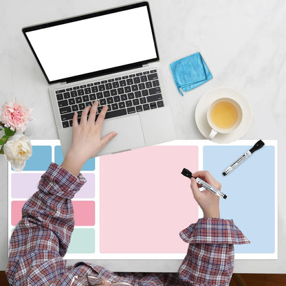 Dry Erase Desk Mat, Large Mouse Pad, Erasable Writing White Board for Making Plans, Self Adhesive Desktop Protector with 2 Wet Erase Markers & 1 Eraser for Home Office School 36"x16" (Pink Blue)