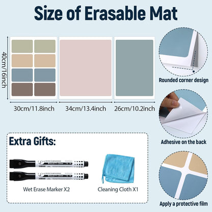 Dry Erase Desk Mat, Large Mouse Pad, Erasable Writing White Board for Making Plans, Self Adhesive Desktop Protector with 2 Wet Erase Markers & 1 Eraser for Home Office School 36"x16" (Pink Blue)