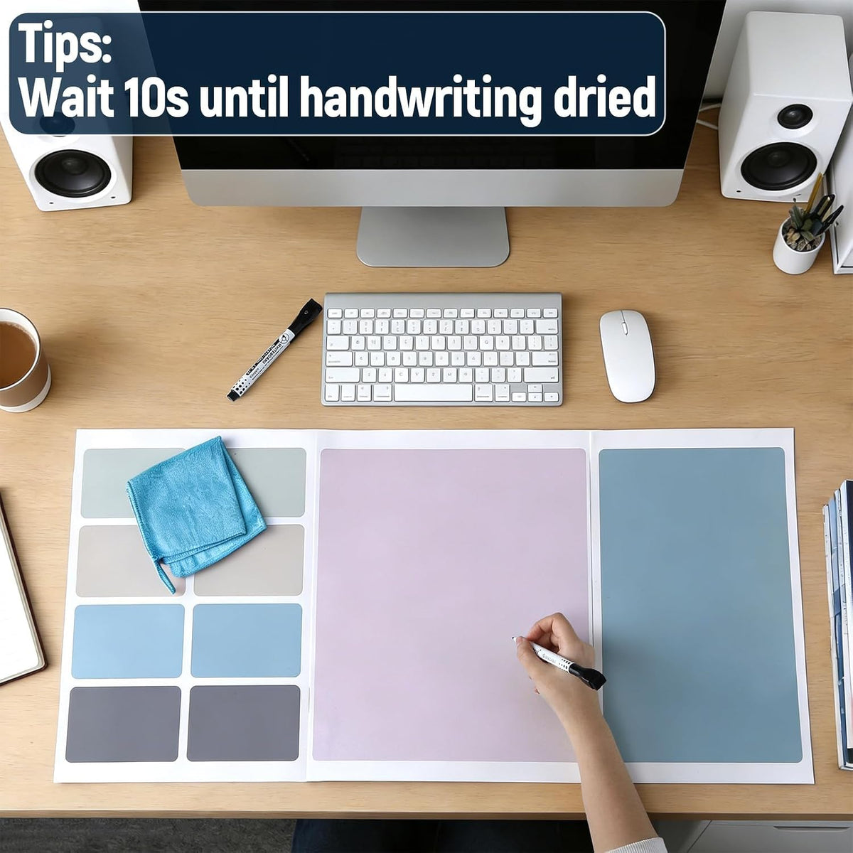 Dry Erase Desk Mat, Large Mouse Pad, Erasable Writing White Board for Making Plans, Self Adhesive Desktop Protector with 2 Wet Erase Markers & 1 Eraser for Home Office School 36"x16" (Pink Blue)