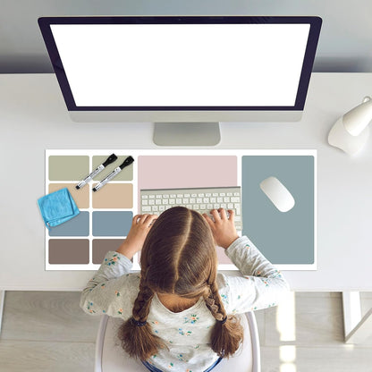 Dry Erase Desk Mat, Large Mouse Pad, Erasable Writing White Board for Making Plans, Self Adhesive Desktop Protector with 2 Wet Erase Markers & 1 Eraser for Home Office School 36"x16" (Pink Blue)