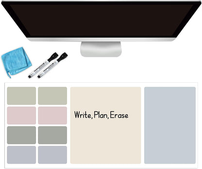 Dry Erase Desk Mat, Large Mouse Pad, Erasable Writing White Board for Making Plans, Self Adhesive Desktop Protector with 2 Wet Erase Markers & 1 Eraser for Home Office School 36"x16" (Pink Blue)