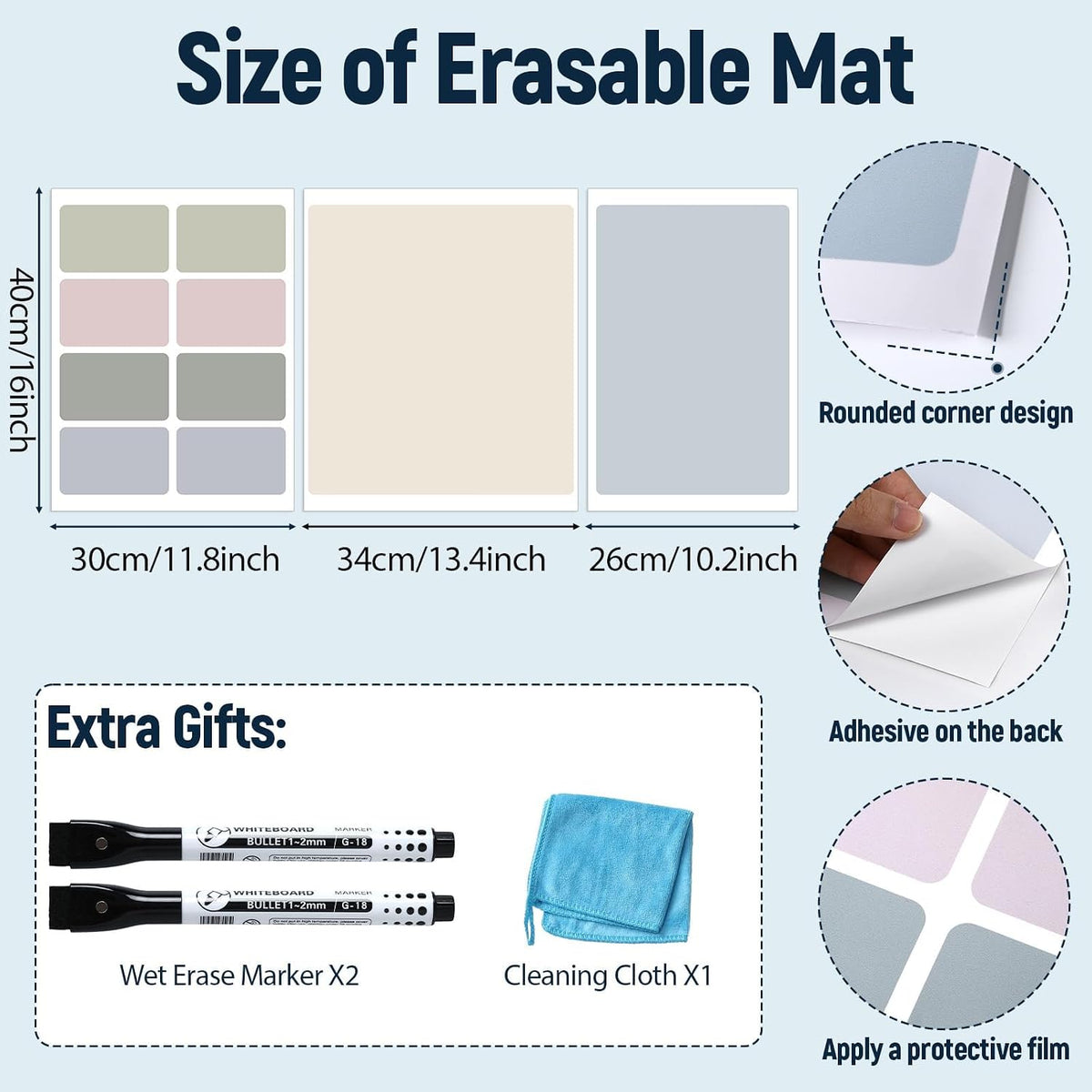 Dry Erase Desk Mat, Large Mouse Pad, Erasable Writing White Board for Making Plans, Self Adhesive Desktop Protector with 2 Wet Erase Markers & 1 Eraser for Home Office School 36"x16" (Pink Blue)