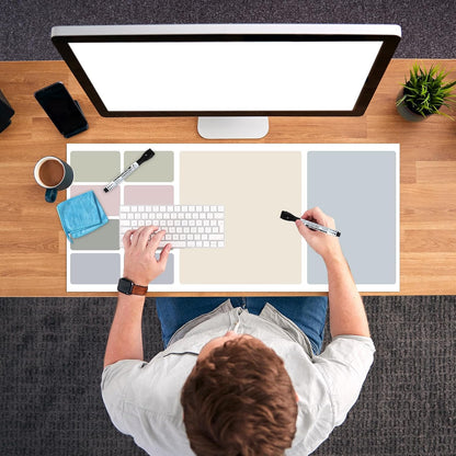 Dry Erase Desk Mat, Large Mouse Pad, Erasable Writing White Board for Making Plans, Self Adhesive Desktop Protector with 2 Wet Erase Markers & 1 Eraser for Home Office School 36"x16" (Pink Blue)