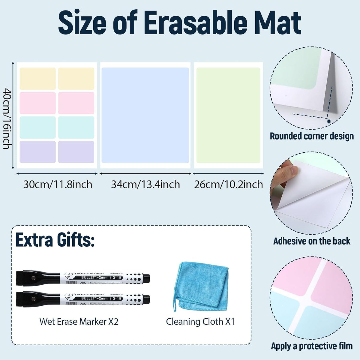 Dry Erase Desk Mat, Large Mouse Pad, Erasable Writing White Board for Making Plans, Self Adhesive Desktop Protector with 2 Wet Erase Markers & 1 Eraser for Home Office School 36"x16" (Pink Blue)