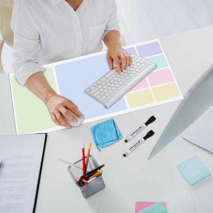 Dry Erase Desk Mat, Large Mouse Pad, Erasable Writing White Board for Making Plans, Self Adhesive Desktop Protector with 2 Wet Erase Markers & 1 Eraser for Home Office School 36"x16" (Pink Blue)