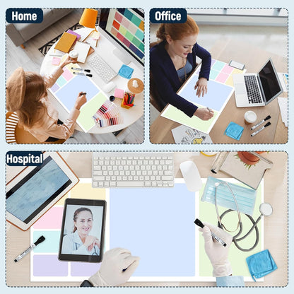 Dry Erase Desk Mat, Large Mouse Pad, Erasable Writing White Board for Making Plans, Self Adhesive Desktop Protector with 2 Wet Erase Markers & 1 Eraser for Home Office School 36"x16" (Pink Blue)