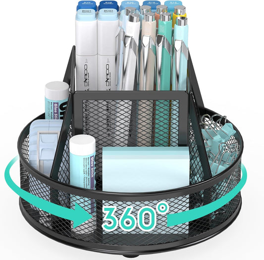360°Rotating Mesh Desk Organizer & Pen Holder - Black