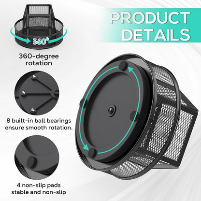 360°Rotating Mesh Desk Organizer & Pen Holder - Black