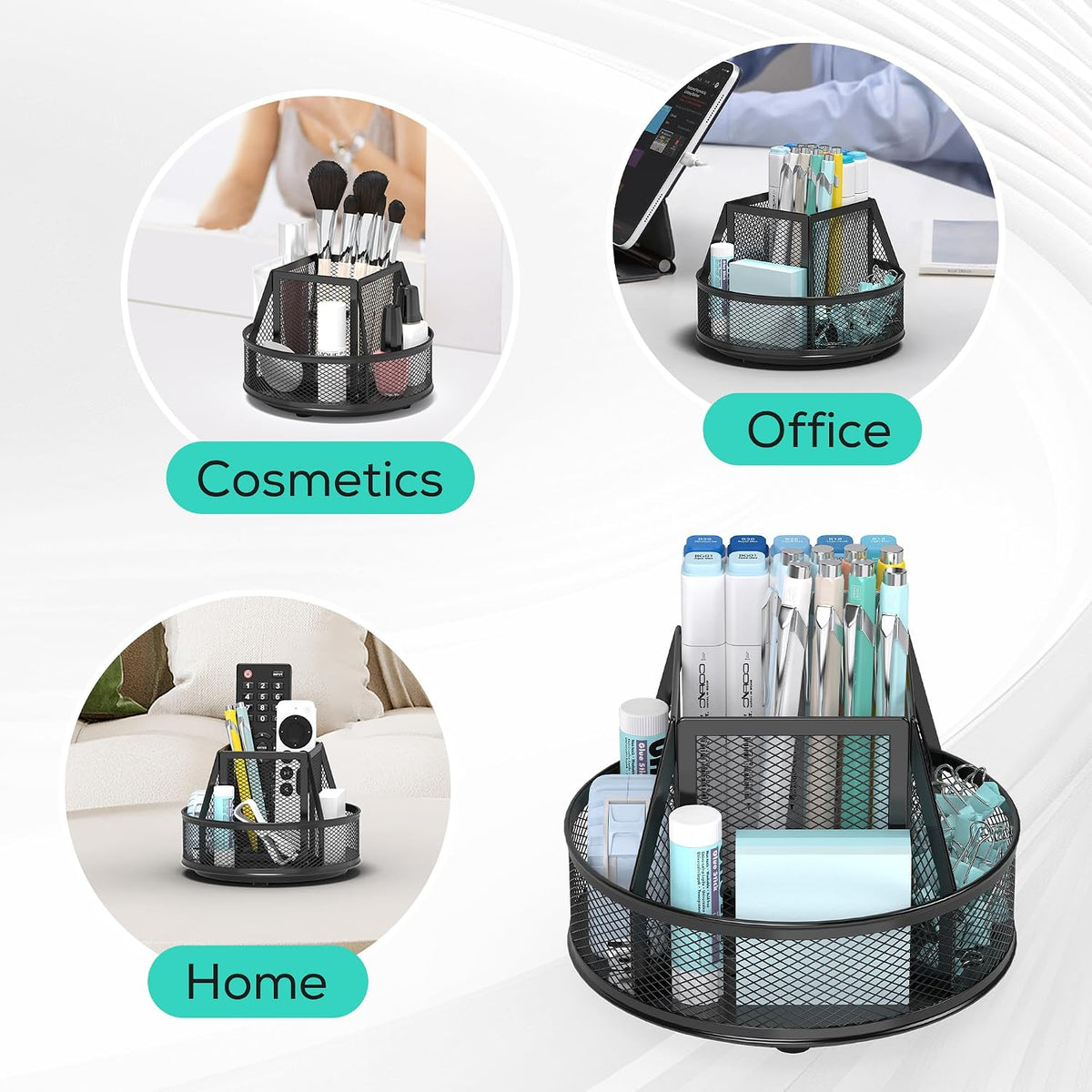 360°Rotating Mesh Desk Organizer & Pen Holder - Black