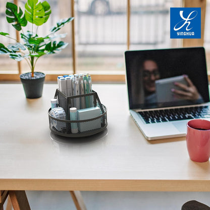 360°Rotating Mesh Desk Organizer & Pen Holder - Black