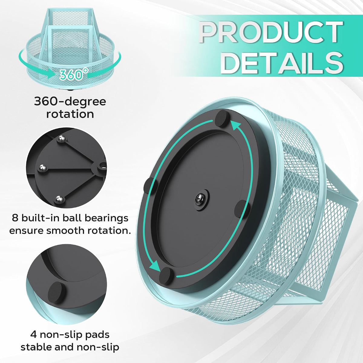 360°Rotating Mesh Desk Organizer & Pen Holder - Black