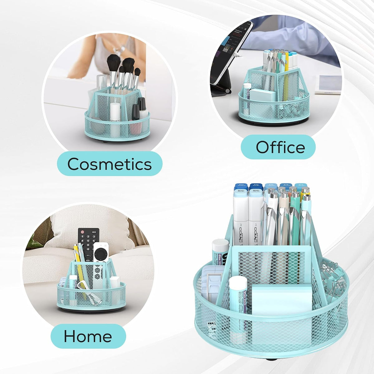 360°Rotating Mesh Desk Organizer & Pen Holder - Black