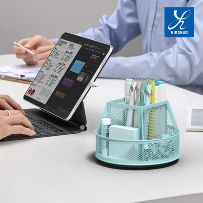 360°Rotating Mesh Desk Organizer & Pen Holder - Black