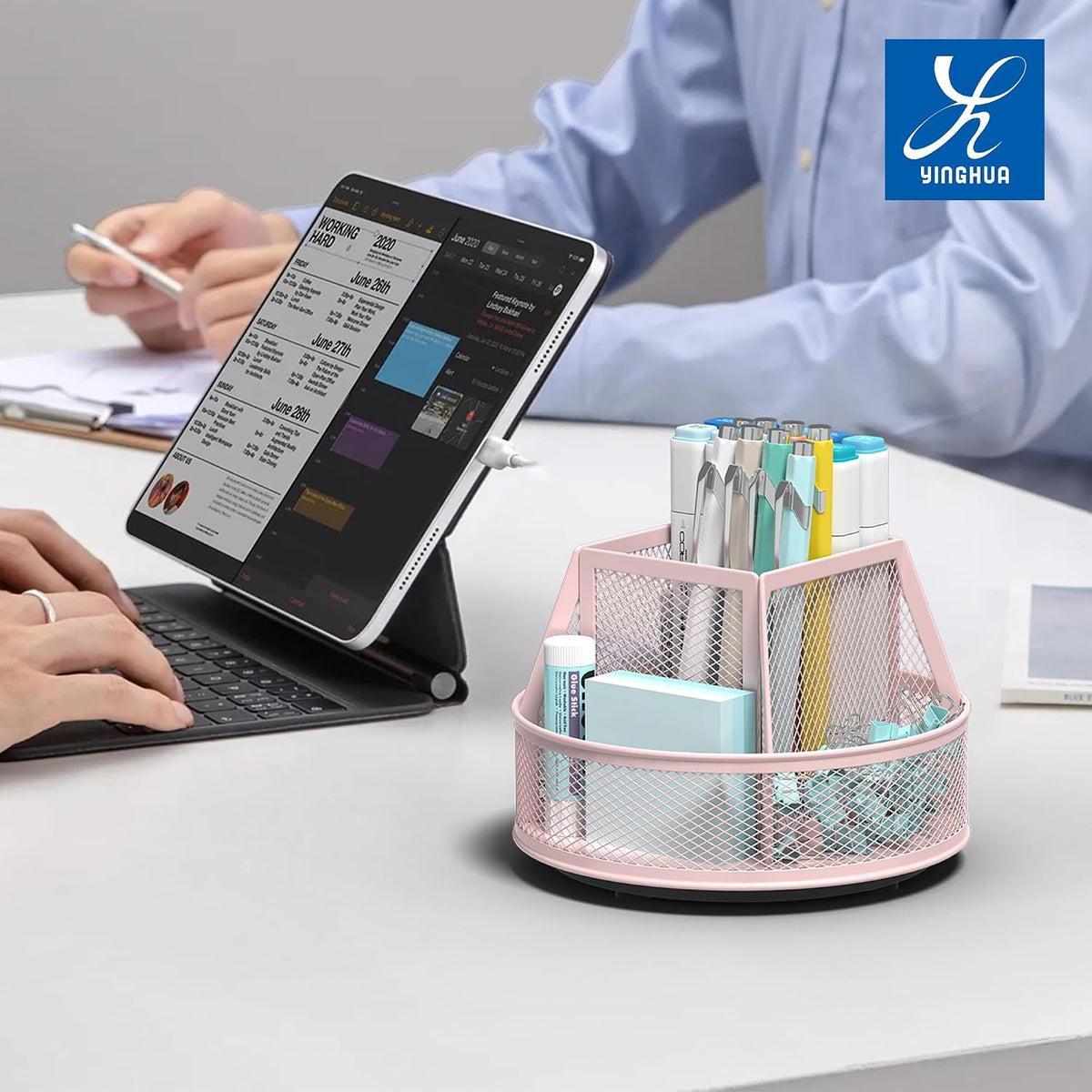 360°Rotating Mesh Desk Organizer & Pen Holder - Black