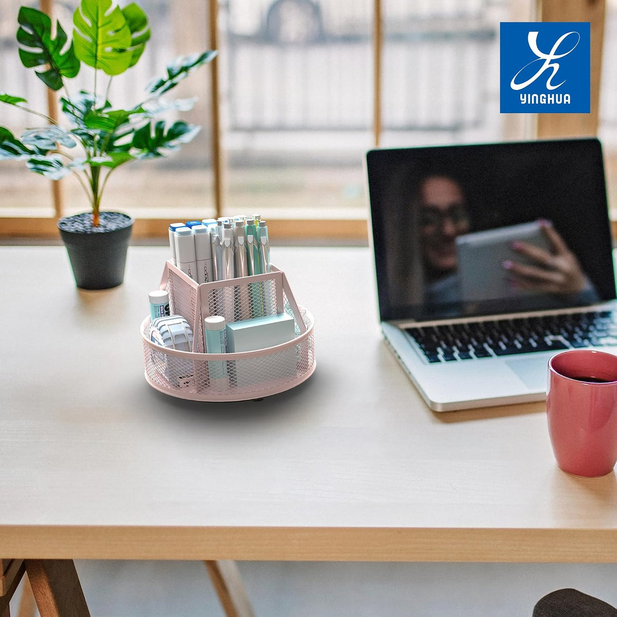 360°Rotating Mesh Desk Organizer & Pen Holder - Black