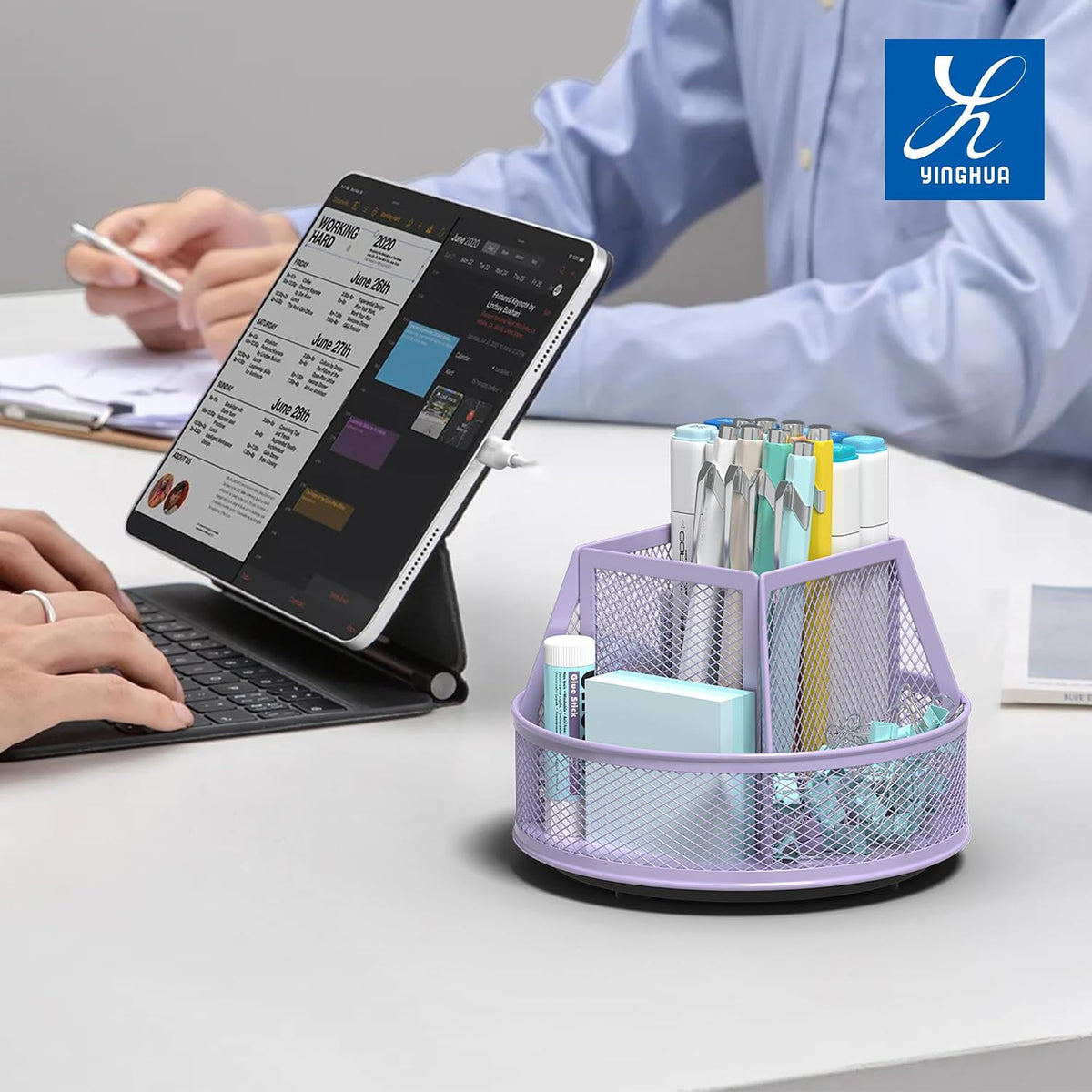 360°Rotating Mesh Desk Organizer & Pen Holder - Black