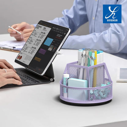360°Rotating Mesh Desk Organizer & Pen Holder - Black
