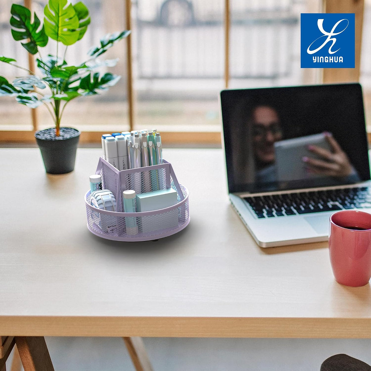 360°Rotating Mesh Desk Organizer & Pen Holder - Black