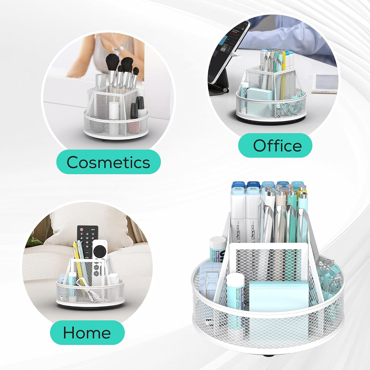 360°Rotating Mesh Desk Organizer & Pen Holder - Black
