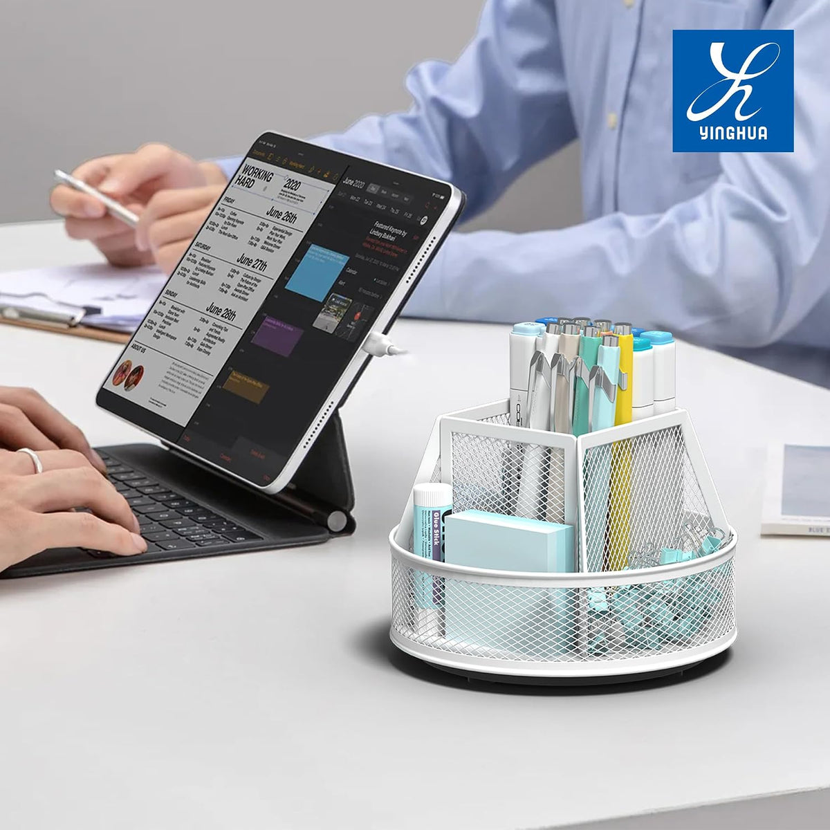 360°Rotating Mesh Desk Organizer & Pen Holder - Black