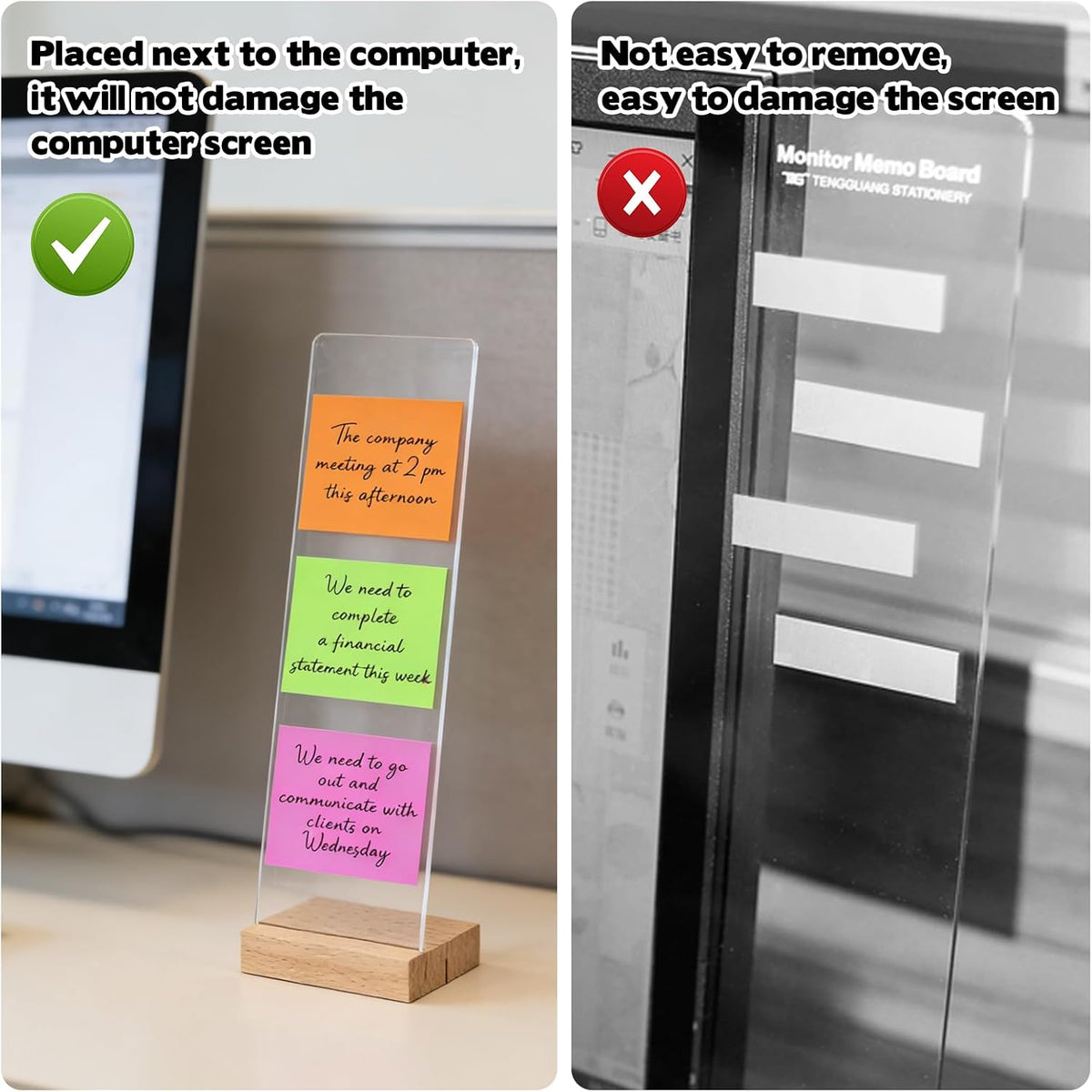 3PCS Monitor Memo Board Acrylic Detachable Sticky Note Holder for Computer Screen Clear Multifunction Portable Memo Message Board Holder Office Desk Accessories Desktop Organization