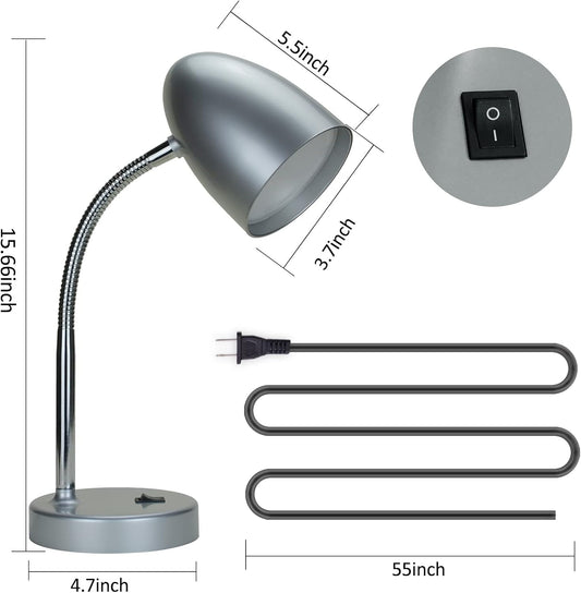 LED Desk Lamp, 3.5W 240LM 4000K Cool White Study Lamps for Bedroom and Office, Eye Protection, ETL Listed Silver Table lamp