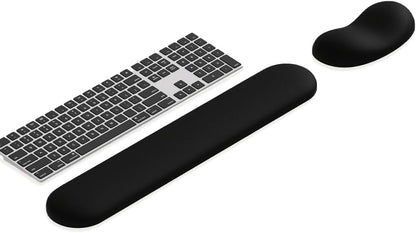 Ergonomic Wrist Rest Set for Keyboard and Mouse | Cooling Gel & Slow-Rebound Memory Foam Palm Support Pad | Luxe Leather, Minimalist, Non-Slip PU Base for Office, Laptop & Gaming (02Black)