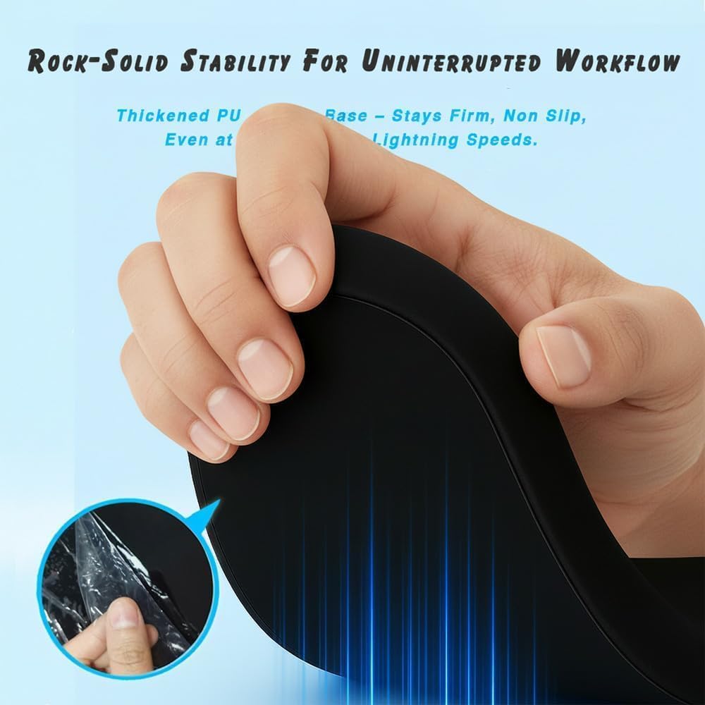 Ergonomic Wrist Rest Set for Keyboard and Mouse | Cooling Gel & Slow-Rebound Memory Foam Palm Support Pad | Luxe Leather, Minimalist, Non-Slip PU Base for Office, Laptop & Gaming (02Black)