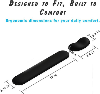 Ergonomic Wrist Rest Set for Keyboard and Mouse | Cooling Gel & Slow-Rebound Memory Foam Palm Support Pad | Luxe Leather, Minimalist, Non-Slip PU Base for Office, Laptop & Gaming (02Black)