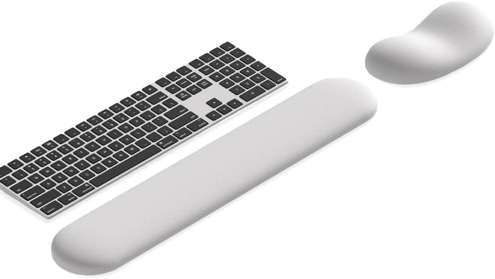 Ergonomic Wrist Rest Set for Keyboard and Mouse | Cooling Gel & Slow-Rebound Memory Foam Palm Support Pad | Luxe Leather, Minimalist, Non-Slip PU Base for Office, Laptop & Gaming (02Black)
