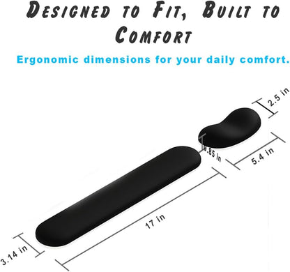 Ergonomic Wrist Rest Set for Keyboard and Mouse | Cooling Gel & Slow-Rebound Memory Foam Palm Support Pad | Luxe Leather, Minimalist, Non-Slip PU Base for Office, Laptop & Gaming (02Black)