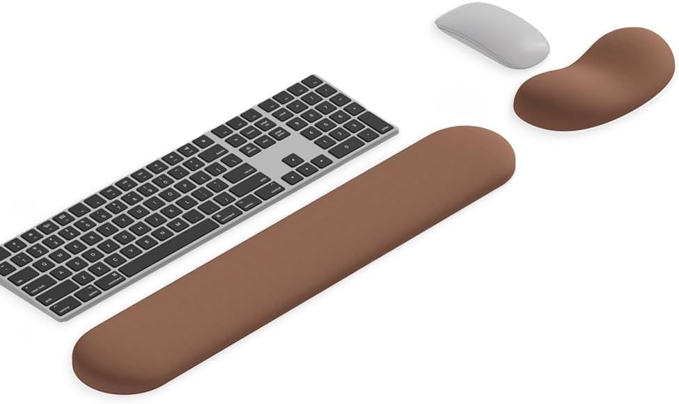Ergonomic Wrist Rest Set for Keyboard and Mouse | Cooling Gel & Slow-Rebound Memory Foam Palm Support Pad | Luxe Leather, Minimalist, Non-Slip PU Base for Office, Laptop & Gaming (02Black)
