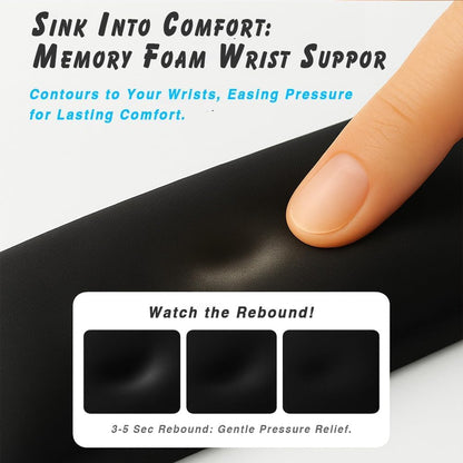 Ergonomic Wrist Rest Set for Keyboard and Mouse | Cooling Gel & Slow-Rebound Memory Foam Palm Support Pad | Luxe Leather, Minimalist, Non-Slip PU Base for Office, Laptop & Gaming (02Black)