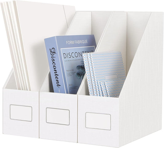 White Magazine File Holders，3 Packs Cardboard File Rack, Folder Holder
