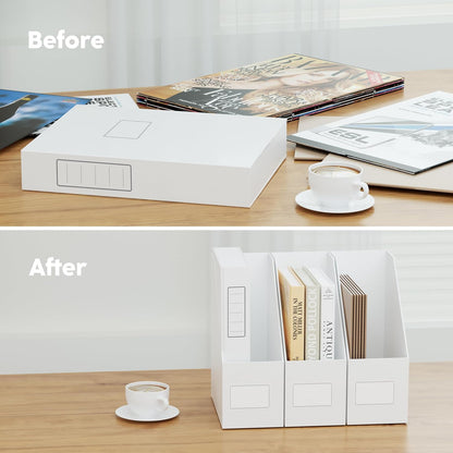 White Magazine File Holders，3 Packs Cardboard File Rack, Folder Holder