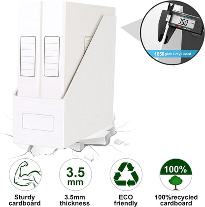 White Magazine File Holders，3 Packs Cardboard File Rack, Folder Holder