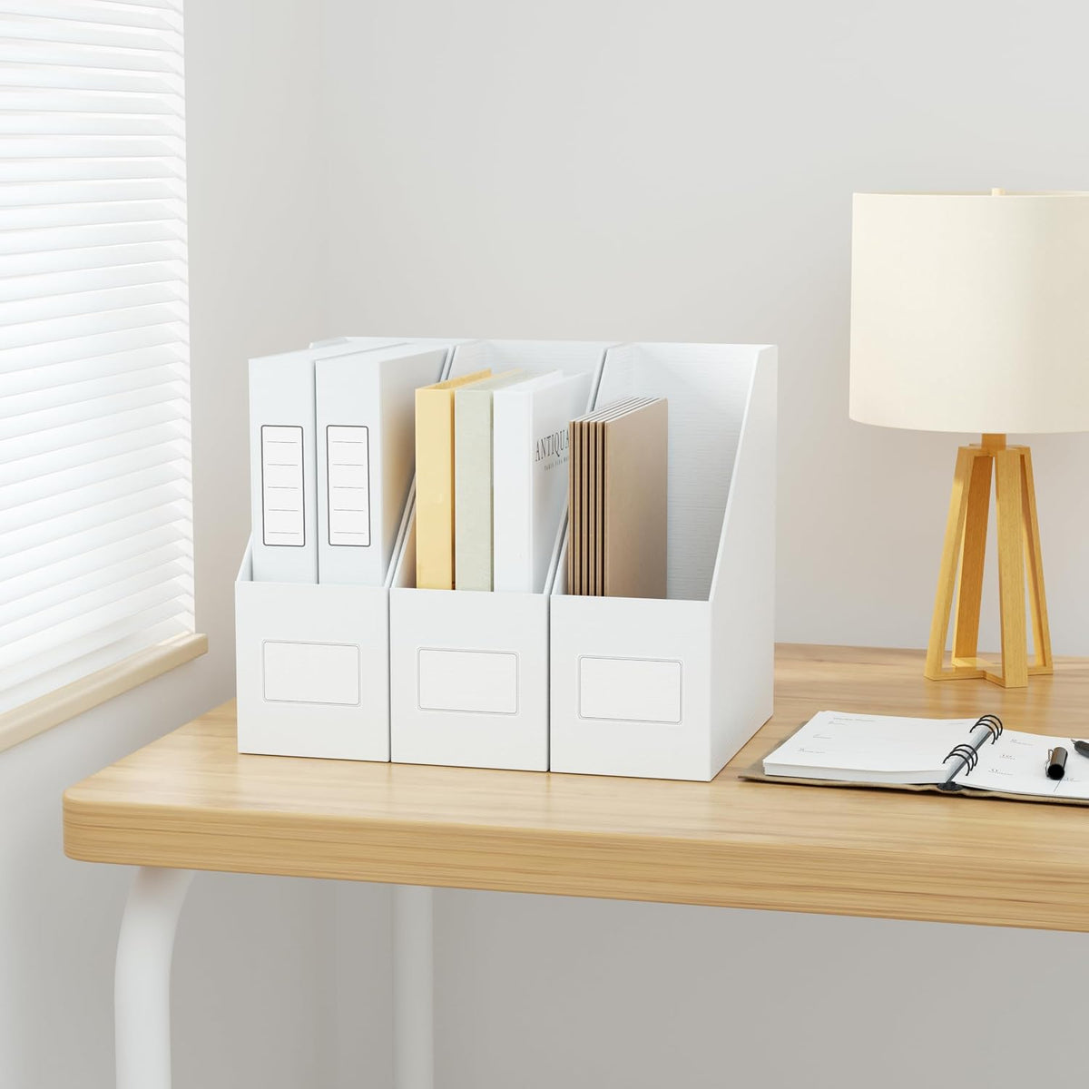 White Magazine File Holders，3 Packs Cardboard File Rack, Folder Holder