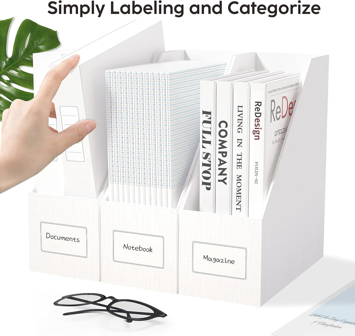 White Magazine File Holders，3 Packs Cardboard File Rack, Folder Holder
