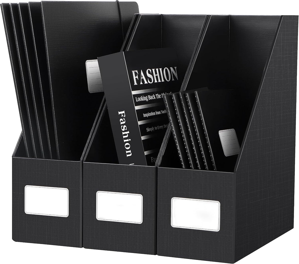 White Magazine File Holders，3 Packs Cardboard File Rack, Folder Holder