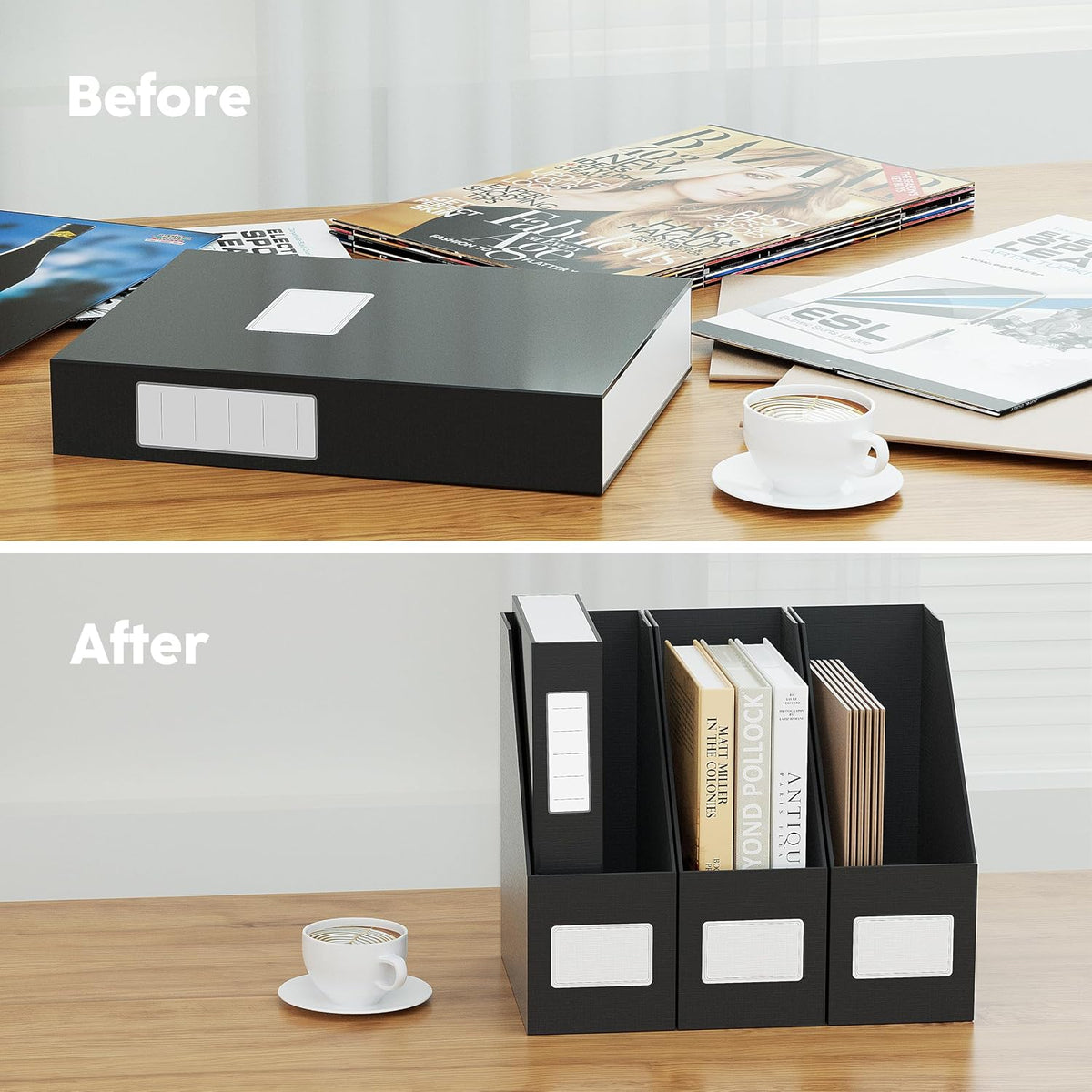 White Magazine File Holders，3 Packs Cardboard File Rack, Folder Holder