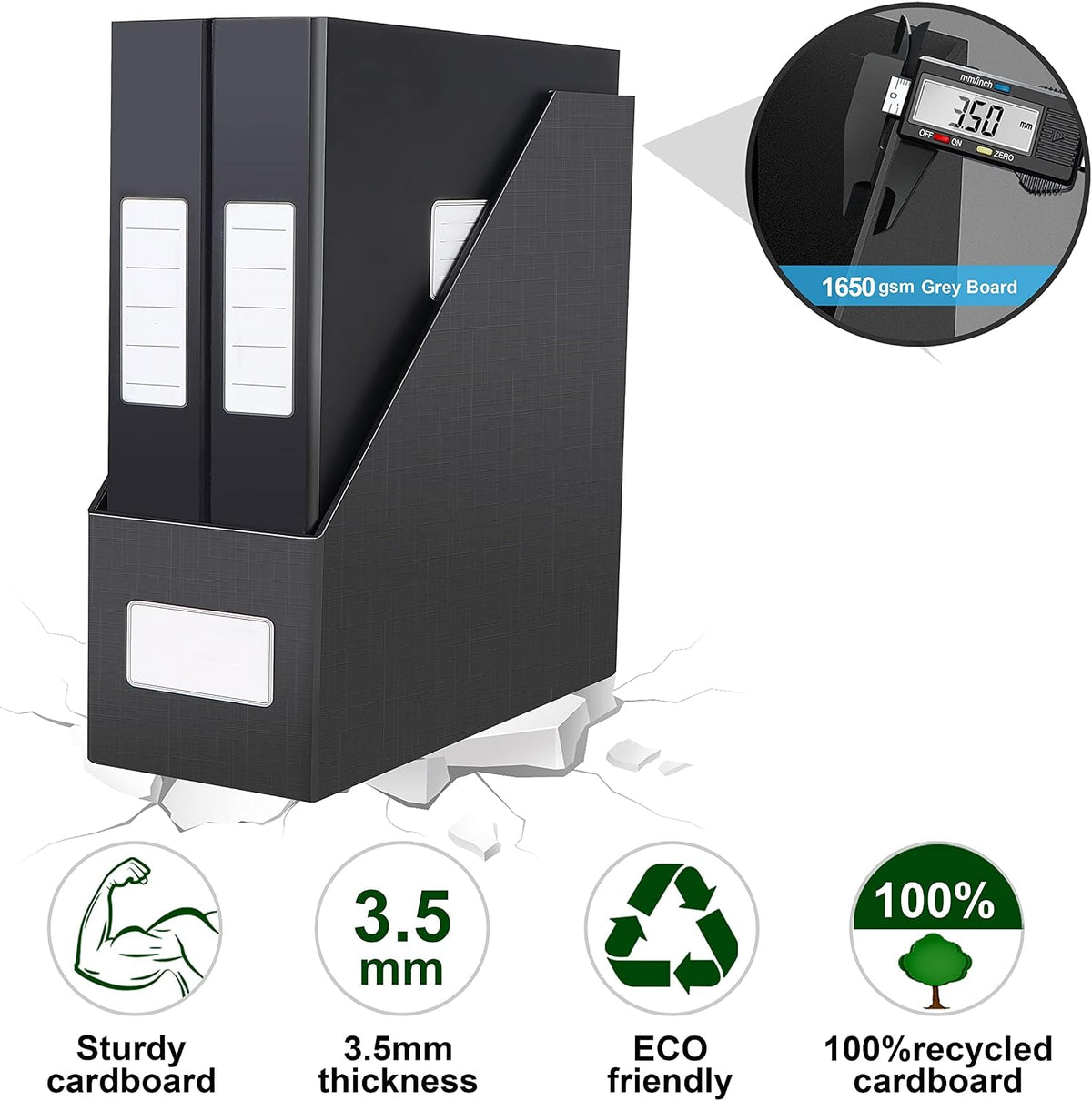 White Magazine File Holders，3 Packs Cardboard File Rack, Folder Holder