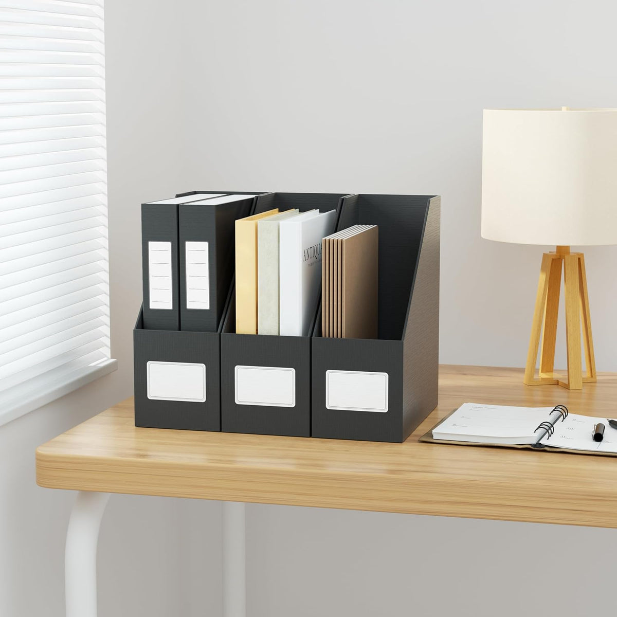 White Magazine File Holders，3 Packs Cardboard File Rack, Folder Holder