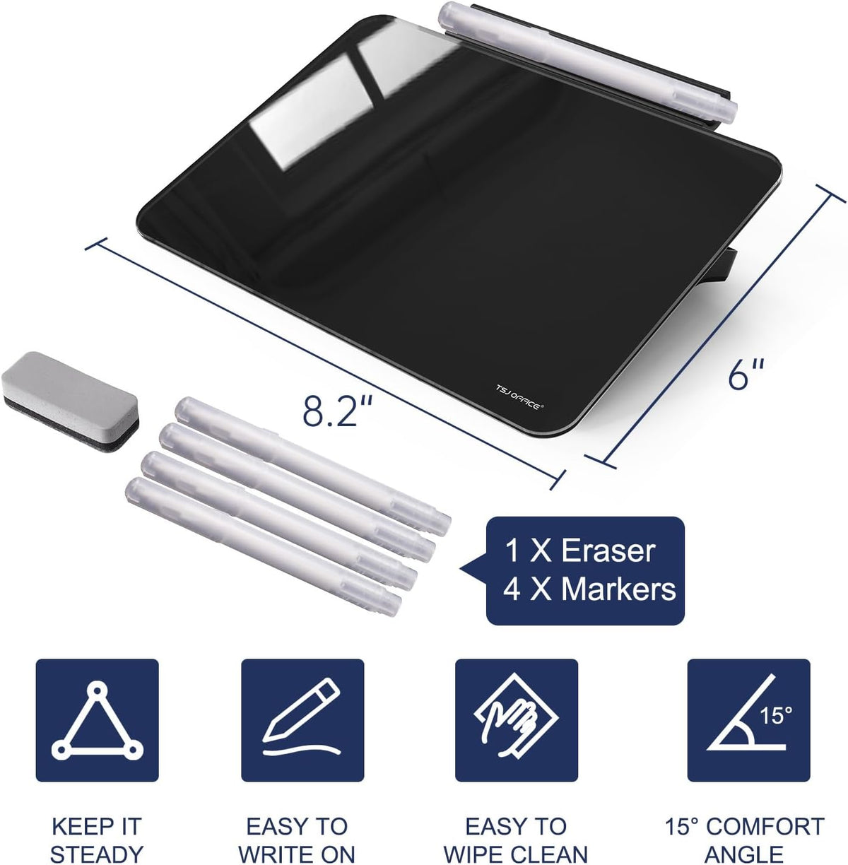 TSJ OFFICE Small Desktop Whiteboard - Glass Dry Erase Board 8 X 6 Inches Tabletop Easel Whiteboard with Stand, Desk Board Buddy for Artist, Teacher and Student