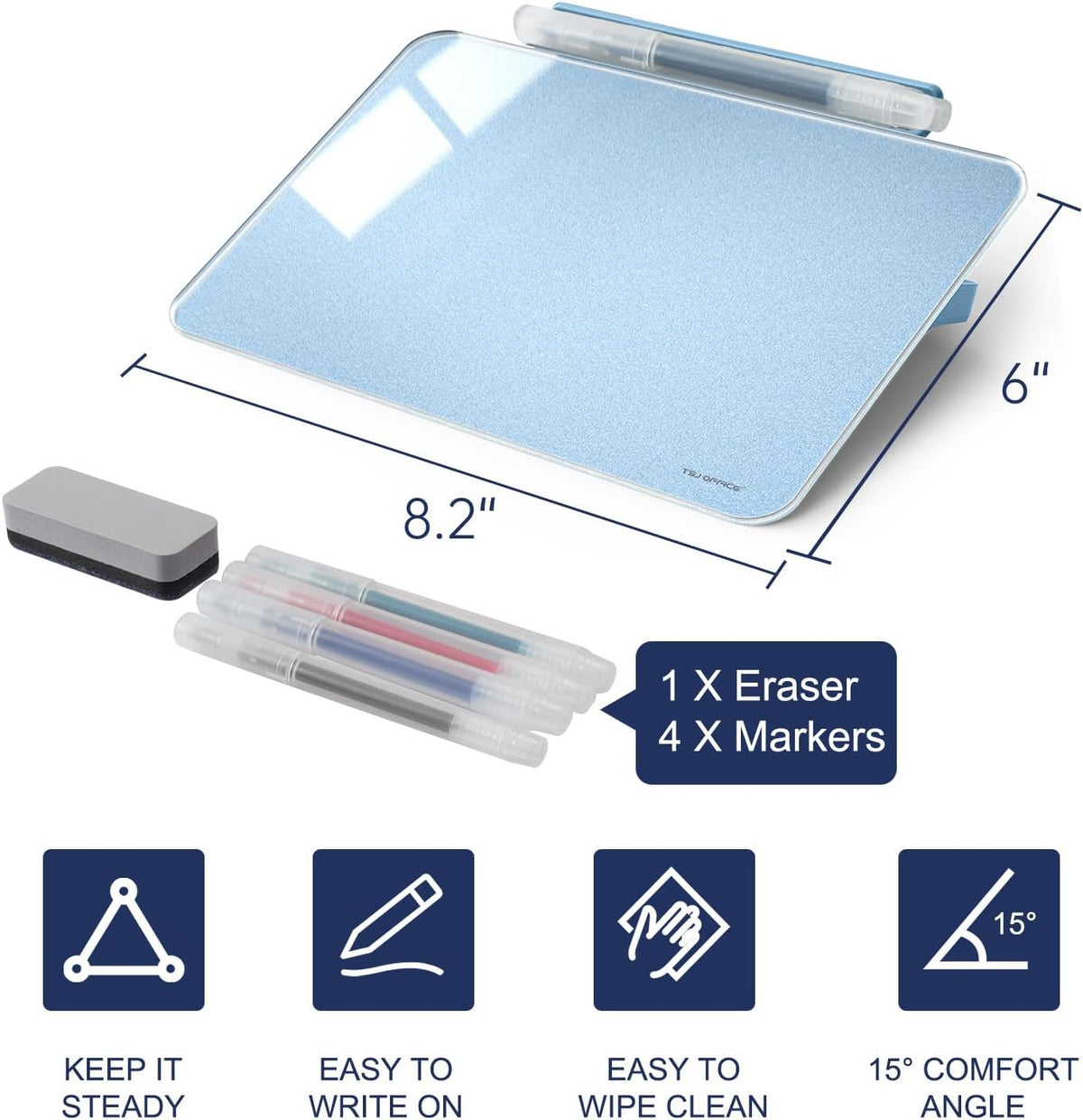 TSJ OFFICE Small Desktop Whiteboard - Glass Dry Erase Board 8 X 6 Inches Tabletop Easel Whiteboard with Stand, Desk Board Buddy for Artist, Teacher and Student
